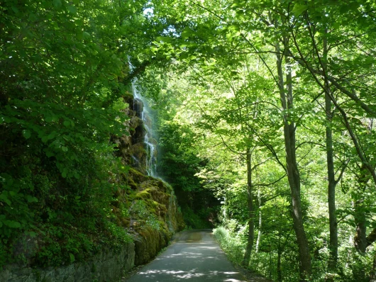 Approaching the large waterfall museum walk in Digne les Bains