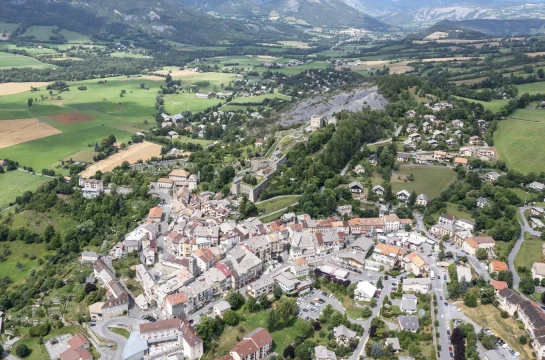 Aerial view of the village of Seyne les Alpes